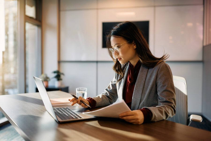 Woman working on her laptop